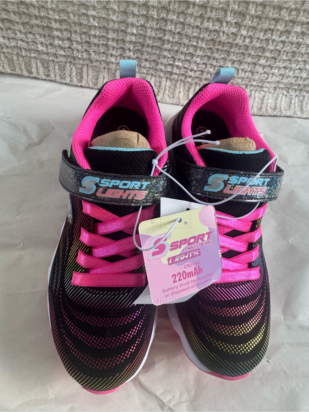 Skechers Sport Lights Black and Pink Girls Light-Up Sneakers
